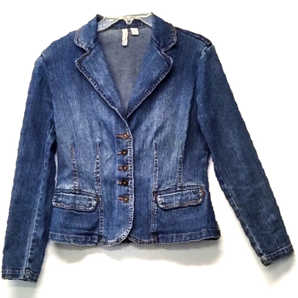 St John's Bay Petite Stretch women's blue jeans jacket Size:S/P - Picture 1 of 8